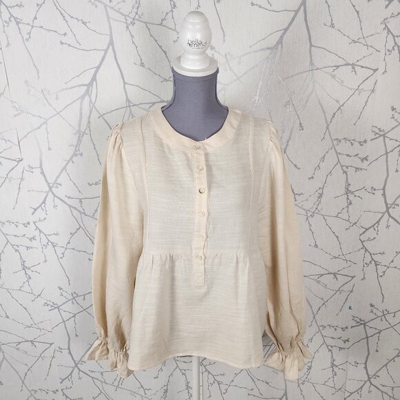 Paper Crane Ivory Linen Cotton Blend Popover Babydoll Blouse - Picture 1 of 5